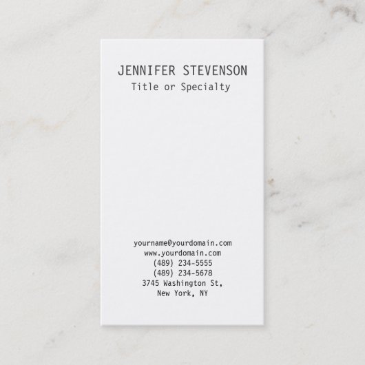 Trendy Vertical Black White Plain Visitekaartje (Voorkant)