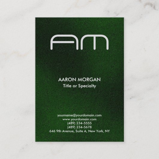 Trendy Vertical Modern Monogram Green Visitekaartje (Voorkant)