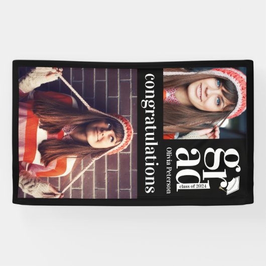 Trendy Vertical Photo Collage Afstuderen Spandoek (Horizontaal)