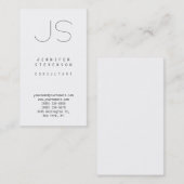 Trendy Vertical Plain White Monogram Visitekaartje (Voorkant / Achterkant)