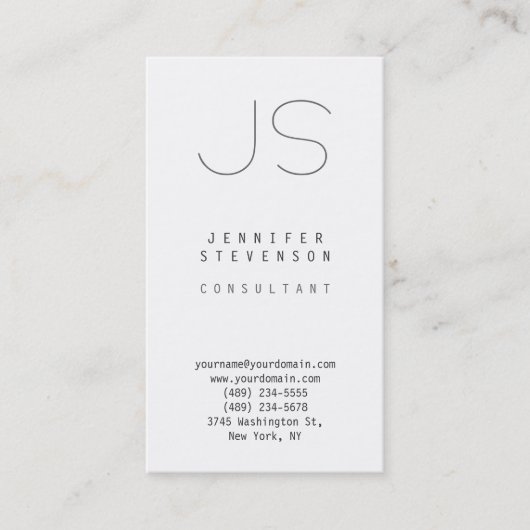 Trendy Vertical Plain White Monogram Visitekaartje (Voorkant)