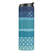 Trendy Verticale Blauwe Gestreepte en Stippen Thermosbeker (Gedraaid links)