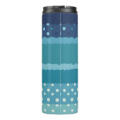Trendy Verticale Blauwe Gestreepte en Stippen Thermosbeker (Achterkant)