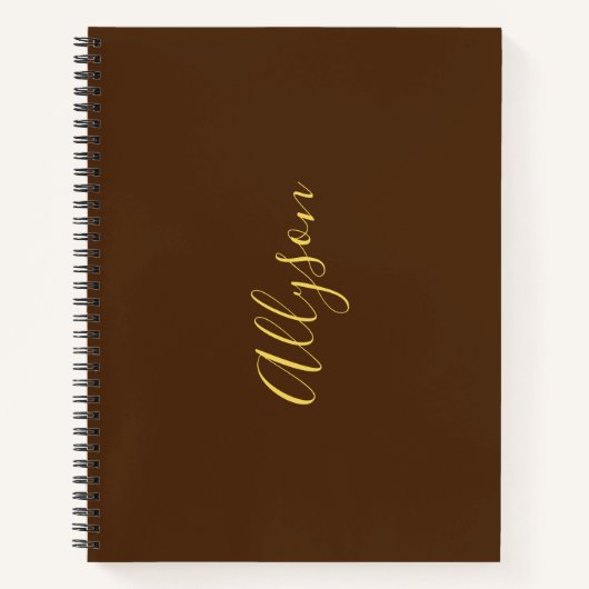 Trendy Verticale Naam in Gold Script, Chocolade Notitieboek (Voorkant)