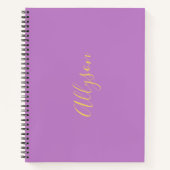 Trendy Verticale Naam in Gold Script, Lavendel Notitieboek (Voorkant)