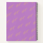 Trendy verticale naam in goud schrift, lavendel notitieboek (Achterkant)