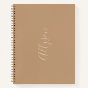 Trendy Verticale Naam in Tan Script, Koffie Notitieboek