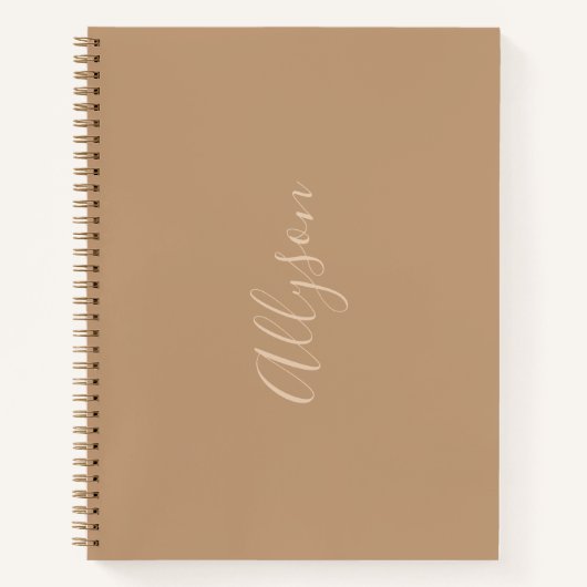 Trendy Verticale Naam in Tan Script, Koffie Notitieboek (Voorkant)