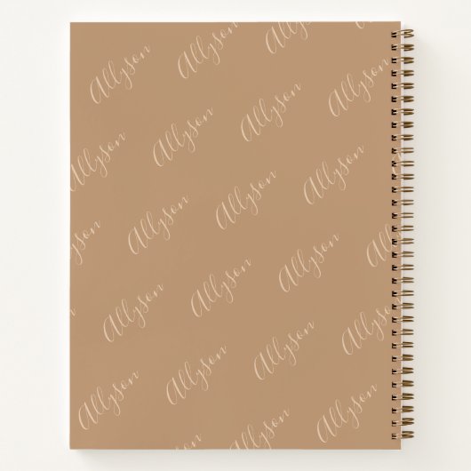 Trendy Verticale Naam in Tan Script, Koffie Notitieboek (Achterkant)