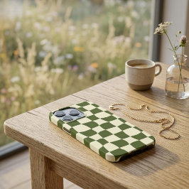 Trendy Vervormde Olijfgroene Schachbrettkoffer iPhone 15 Pro Case