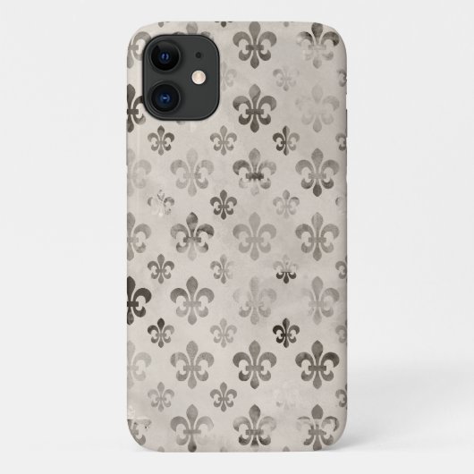 Trendy Vervuild Zilver Grijs Fleur De Lis Patroon Case-Mate iPhone Case (Achterkant)