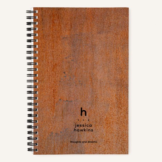 Trendy Verweerd Roestig Staal Modern Monogram Notitieboek (Voorkant)