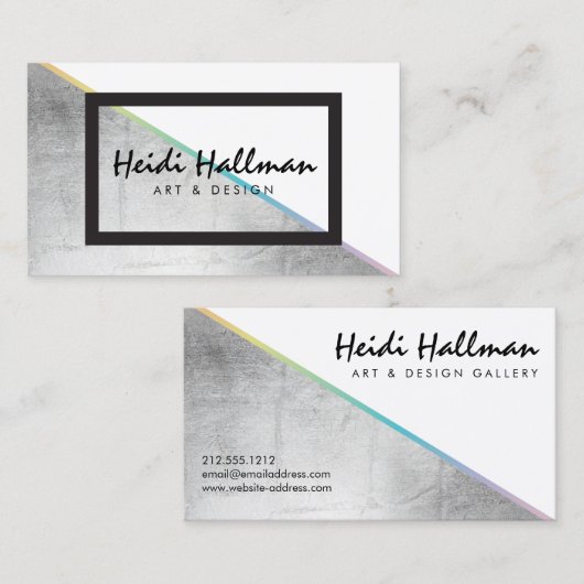 Trendy vet faux zilver holografisch kleurenblok visitekaartje (Voorkant / Achterkant)