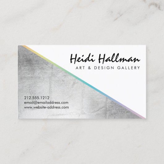 Trendy vet faux zilver holografisch kleurenblok visitekaartje (Achterkant)