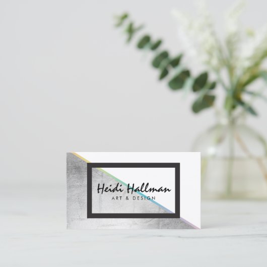 Trendy vet faux zilver holografisch kleurenblok visitekaartje (Staand voorkant)