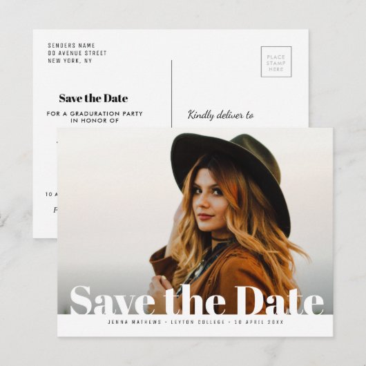 Trendy vet foto afstuderen opslaan van de datum briefkaart (Voorkant / Achterkant)