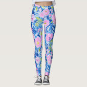 Trendy Vibrant Summer Resort Chic Floral Mode Leggings (Voorkant)