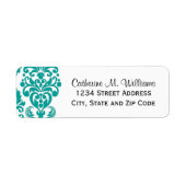 Trendy Victoriaans Aqua Blue Lace Damask Etiket (Voorkant)