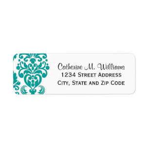Trendy Victoriaans Aqua Blue Lace Damask Etiket