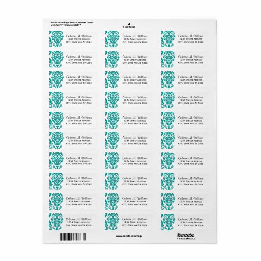 Trendy Victoriaans Aqua Blue Lace Damask Etiket (Full Sheet)
