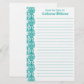 Trendy Victoriaans Blue Lace Damask Side Border Briefpapier (Voorkant / Achterkant)