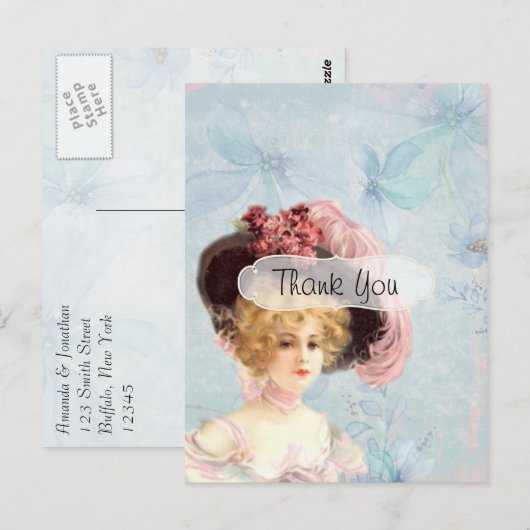 Trendy Victoriaans Lady Dank u Briefkaart (Voorkant / Achterkant)