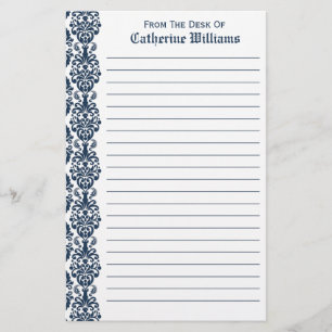 Trendy Victoriaans Navy Blue Lace Damask Side Bord Briefpapier