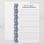 Trendy Victoriaans Navy Blue Lace Damask Side Bord Briefpapier (Voorkant / Achterkant)