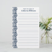Trendy Victoriaans Navy Blue Lace Damask Side Bord Briefpapier (Staand voorkant)