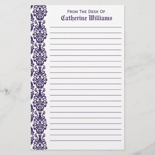 Trendy Victoriaans Paarse kant Damask Side Border Briefpapier (Voorkant)