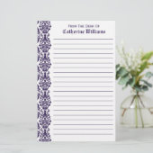 Trendy Victoriaans Paarse kant Damask Side Border Briefpapier (Staand voorkant)