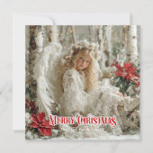 Trendy Victorian angel red poinsettias stylish Feestdagenkaart (Voorkant)