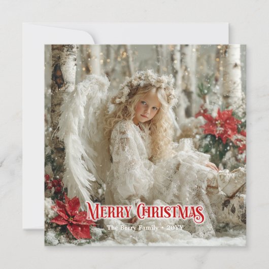 Trendy Victorian angel red poinsettias stylish Feestdagenkaart (Voorkant)