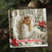 Trendy Victorian angel red poinsettias stylish Feestdagenkaart