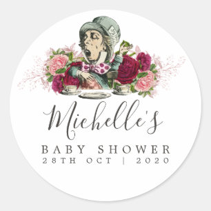 Trendy Vintage Alice in Wonderland Baby Shower Ronde Sticker
