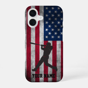 Trendy vintage Amerikaanse vlag honkbal gepersonal iPhone 16 Hoesje