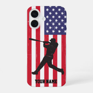 Trendy vintage Amerikaanse vlag honkbal gepersonal iPhone 16 Hoesje