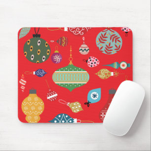 Trendy vintage kerst ornamenten Rode achtergrond Muismat