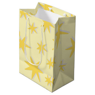 Trendy vintage kleur mosterd met sterrenpatroon medium cadeauzakje