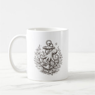 Trendy Vintage Nautical Anker met Octopus Koffiemok