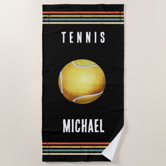 Trendy Vintage Personalized Tennis Black  Strandlaken (Voorkant)