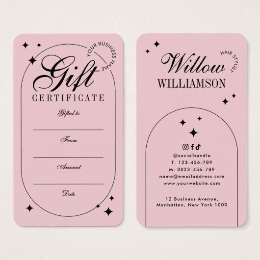 Trendy Vintage Script Blush Roze Cadeaubon Visitekaartje (Voorkant /achterkant)