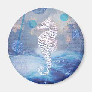 Trendy vintage zeepaardenblauwe oceaangolven magneet