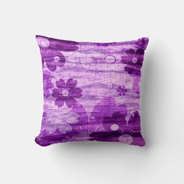 Trendy Violet Flower on Wood Kussen (Voorkant)