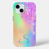 Trendy Violet Glitter Drips Regenboog Holografisch Case-Mate iPhone Case (Achterkant)