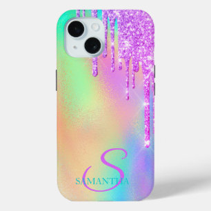 Trendy Violet Glitter Drips Regenboog Holografisch iPhone 15 Case