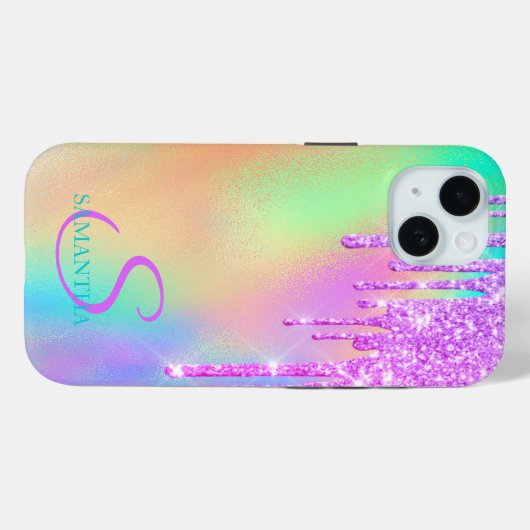 Trendy Violet Glitter Drips Regenboog Holografisch Case-Mate iPhone Case (Achterkant (horizontaal))