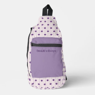 Trendy Violet Jouw naam Stripes & Blooms Sling Bag