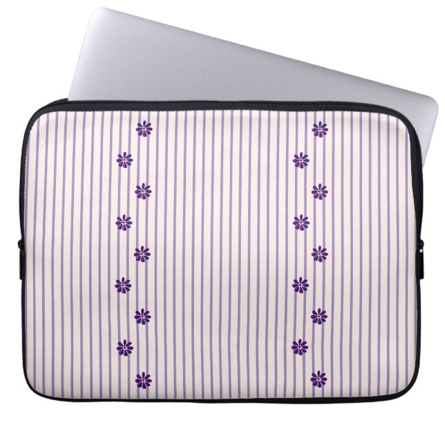 Trendy violette strepen en Paarse bloemrijen Laptop Sleeve (Voorkant)