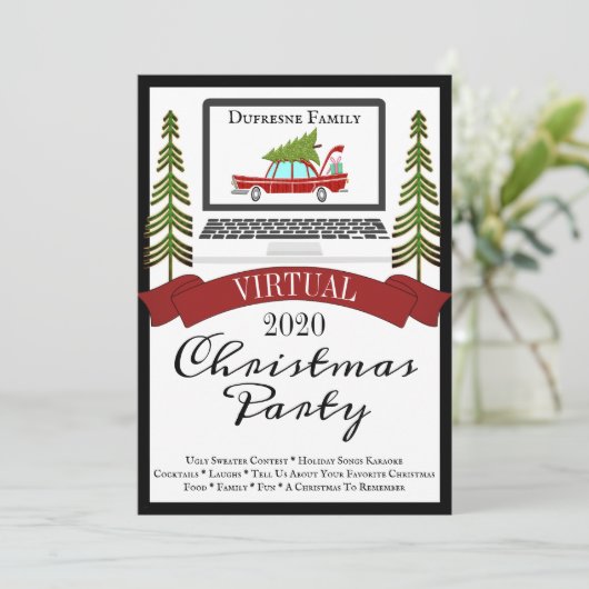 Trendy Virtual Kerstparty Kaart (Staand voorkant)